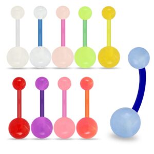 hwojjha 10 uv luminescent balls, bioplastic flexible banana belly button buckle (10 mixed colors)