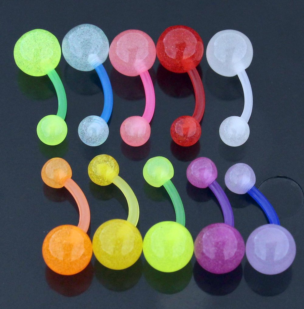 hwojjha 10 UV luminescent balls, bioplastic flexible banana belly button buckle (10 mixed colors)