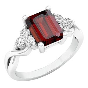 Dazzlingrock Collection 8X6 MM Emerald Cut Garnet & Round White Sapphire Engagement Ring in 925 Sterling Silver, Size 5.5