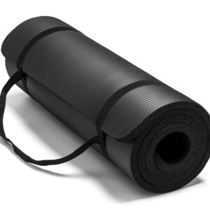 Yoga Mat with Bag and Strap Premium Slip Resistant Exercise Mat, 10mm thick, 72 x 24 inches, Perfect for Yoga, Pilates, Stretching, Floor exercise and Toning workouts (Black)