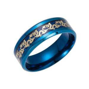 Ginger Lyne Collection Dragon Blue Stainless Steel Comfort Fit Band Ring Size 9