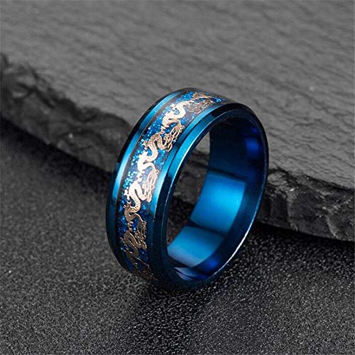 Ginger Lyne Collection Dragon Blue Stainless Steel Comfort Fit Band Ring Size 9