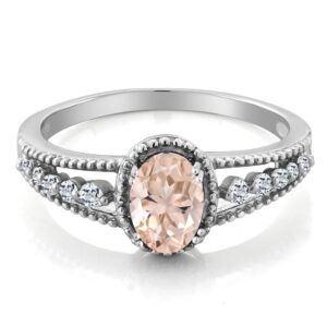 gem stone king 925 sterling silver peach morganite and white topaz engagement ring for women (0.86 cttw, oval 7x5mm, available in size 5, 6, 7, 8, 9)