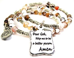 chubbychicocharms dear god help me to be a better person amen microcrystalline quartz wrap agate stone bracelet in brown