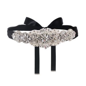 yanstar black sash crystal applique wedding bridal belts in silver with pearls beaded on wedding prom dress-7.7in*2in