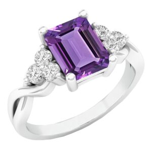 dazzlingrock collection 8x6 mm emerald cut amethyst & round white sapphire halo engagement ring for her in 18k white gold, size 4.5