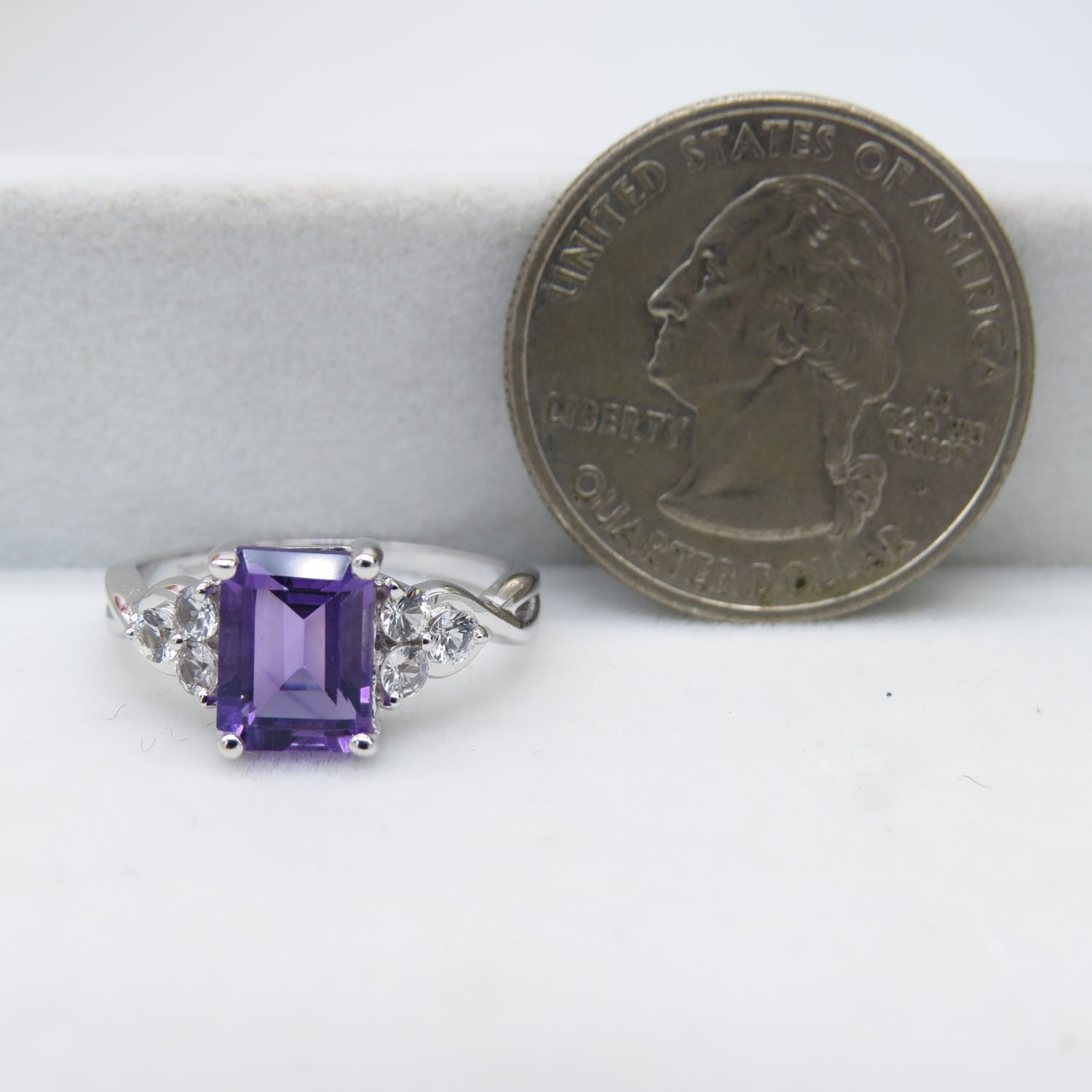 Dazzlingrock Collection 8X6 MM Emerald Cut Amethyst & Round White Sapphire Halo Engagement Ring for Her in 18K White Gold, Size 4.5