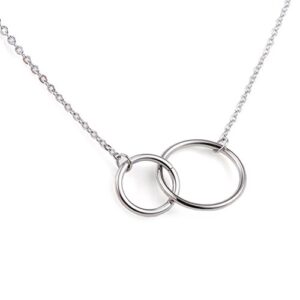 jude jewelers stainless steel friendship eternity necklace double circle interlocking infinity (silver)