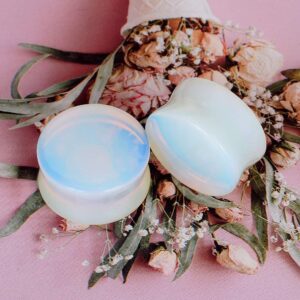 Stuppendux Opal Protein Stone Flared Flexied Ear Tunnels Expander Plugs Stretcher Kit Gauge 7/8" 22MM