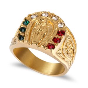 JAJAFOOK Gold Plating Cubic Zirconia Religious Our Lady of Guadalupe Virgin Mary Ring Religious Ring