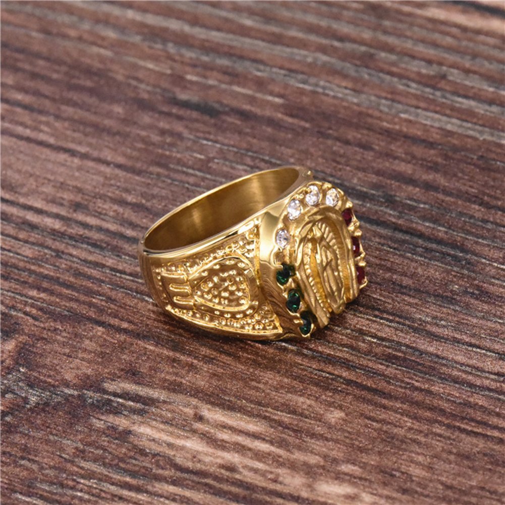 JAJAFOOK Gold Plating Cubic Zirconia Religious Our Lady of Guadalupe Virgin Mary Ring Religious Ring