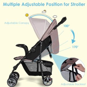 Baby Joy Lightweight Stroller, Compact Toddler Travel Stroller for Airplane, Infant Stroller w/Adjustable Backrest/Footrest/Canopy, 5-Point Harness, Storage Basket, Easy One-Hand Fold, Coffee