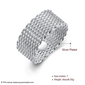 JAJAFOOK 925 Sterling Silver Plated Fashion Woven Braided Mesh Ring Wedding Band Rings for Women