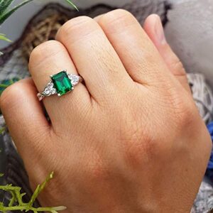 Dazzlingrock Collection Sterling Silver 8X6 MM Lab Created Emerald & White Sapphire Engagement Ring, Size 8