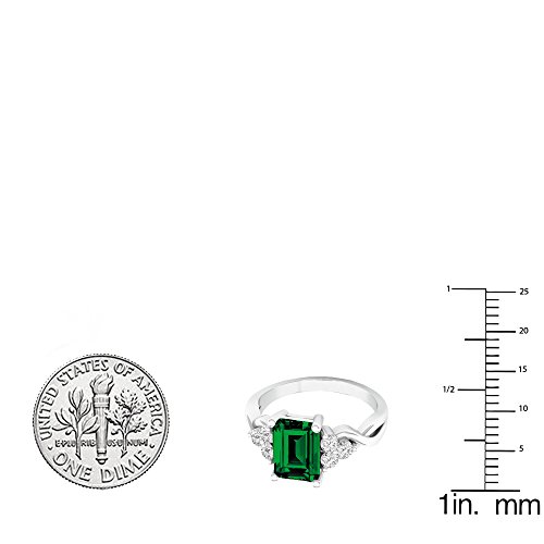 Dazzlingrock Collection Sterling Silver 8X6 MM Lab Created Emerald & White Sapphire Engagement Ring, Size 8