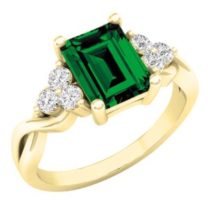 dazzlingrock collection 8x6mm emerald cut center emerald & 2.2mm round lab created white sapphire crisscross shank engagement ring for women in 10k yellow gold size 5