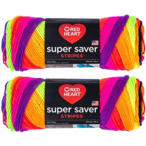 bulk buy: red heart super saver (2-pack) (bright stripe, 5 oz each skein)