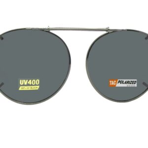 Semi Round Polarized Clip On Sunglasses (Pewter-Polarized Gray Lens, 50mm Wide x 47mm Height)