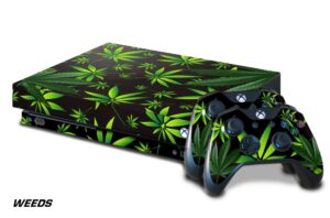 247 skins graphics kit sticker decal compatible with xbox one x and wireless controllers - weeds black