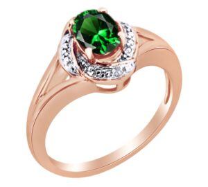 affy simulated simulated green emerald & white natural diamond engagement ring in 14k rose gold over sterling silver ring size - 11