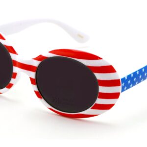 V.W.E. Vintage Sunglasses UV400 Bold Retro Oval Mod Thick Frame Sunglasses Clout Goggles White USA American Flag (Gray Lens)