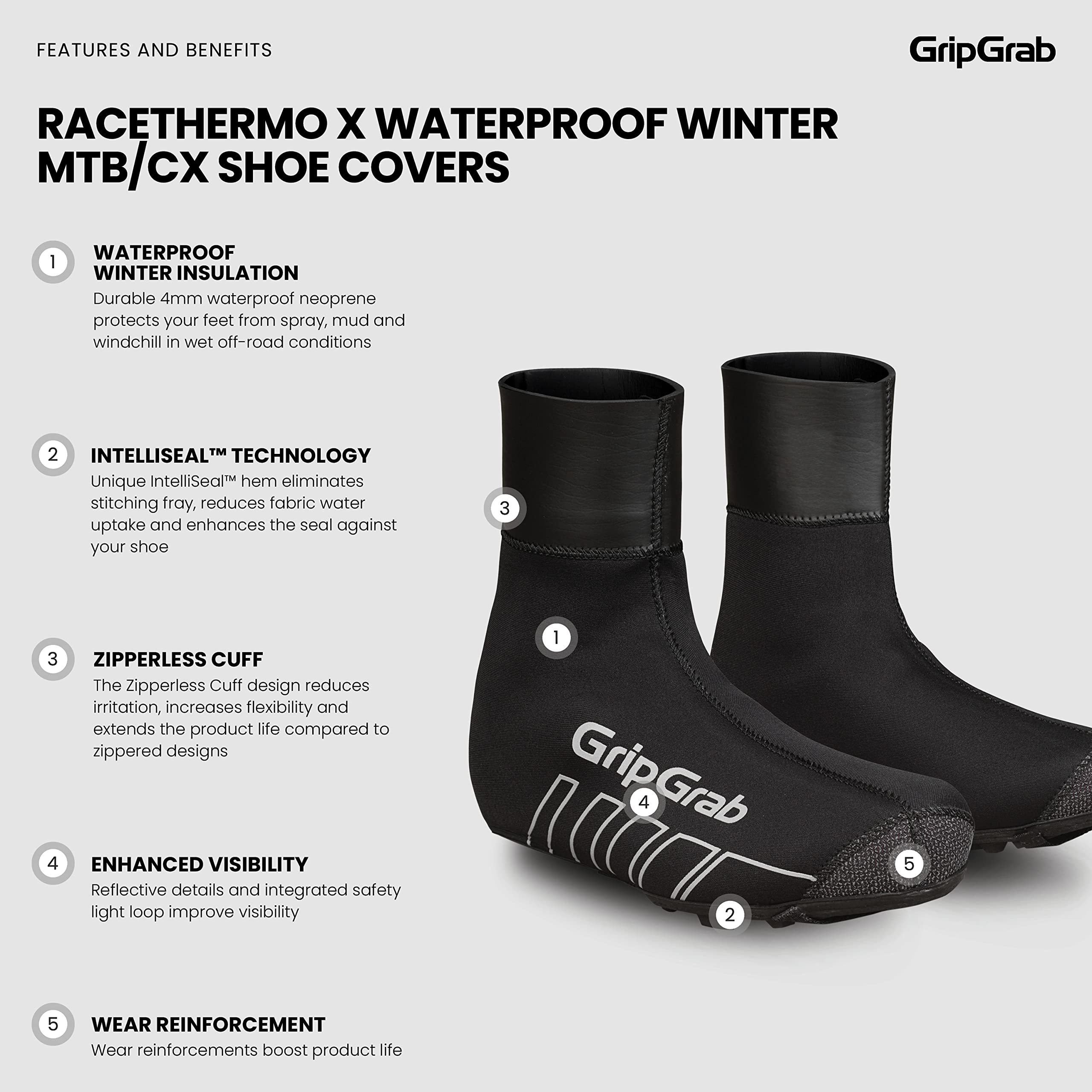 GripGrab RaceThermo X Waterproof Winter Gravel MTB Cycling Shoe Covers Neoprene Offroad Cold Weather Biking Overshoes