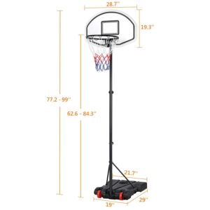 Topeakmart 6.4-8.2ft Height Adjustable Basketball Hoop System,Basketball Goals Indoor/Outdoor for Youth w/Wheels & Water/Sand Filled Base,28.7 in Backboard