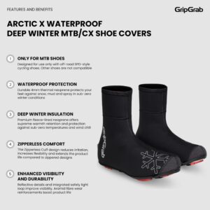 GripGrab Arctic X Waterproof Deep Winter Gravel MTB Cycling Shoe Covers Offroad Fleece Lined Cold Weather Biking Overshoes