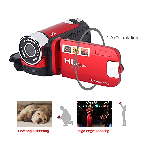 FOSA Camera Camcorder, Portable Digital Video Camcorder Handy Camera Full HD 270° Rotation 1080P 16X High Definition Digital Camcorder Video DV Camera Great Kids(Red)