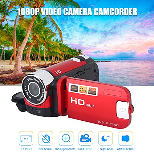 FOSA Camera Camcorder, Portable Digital Video Camcorder Handy Camera Full HD 270° Rotation 1080P 16X High Definition Digital Camcorder Video DV Camera Great Kids(Red)