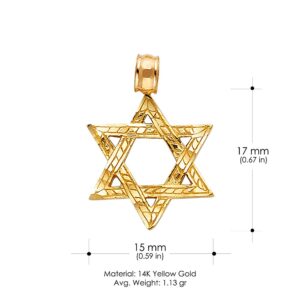 Ioka - 14K Yellow Gold Star of David Charm Tiny Size Jewish Pendant For Necklace or Chain