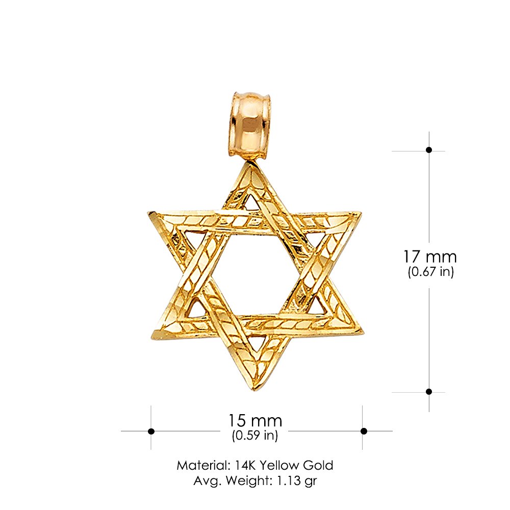 Ioka - 14K Yellow Gold Star of David Charm Tiny Size Jewish Pendant For Necklace or Chain