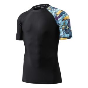 huge sports men's splice uv sun protection upf 50+ skins rash guard short sleeves(heytoucan, l)