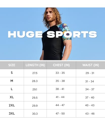 HUGE SPORTS Men's Splice UV Sun Protection UPF 50+ Skins Rash Guard Short Sleeves(HeyToucan, L)