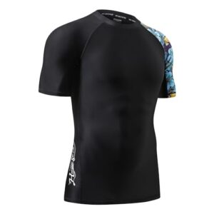 HUGE SPORTS Men's Splice UV Sun Protection UPF 50+ Skins Rash Guard Short Sleeves(HeyToucan, L)