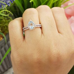 Dazzlingrock Collection 7X5 MM Pear Aquamarine & Round Diamond Ladies Teardrop Wedding Ring Set in 10K Rose Gold, Size 6