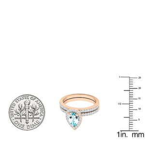 Dazzlingrock Collection 7X5 MM Pear Aquamarine & Round Diamond Ladies Teardrop Wedding Ring Set in 10K Rose Gold, Size 6