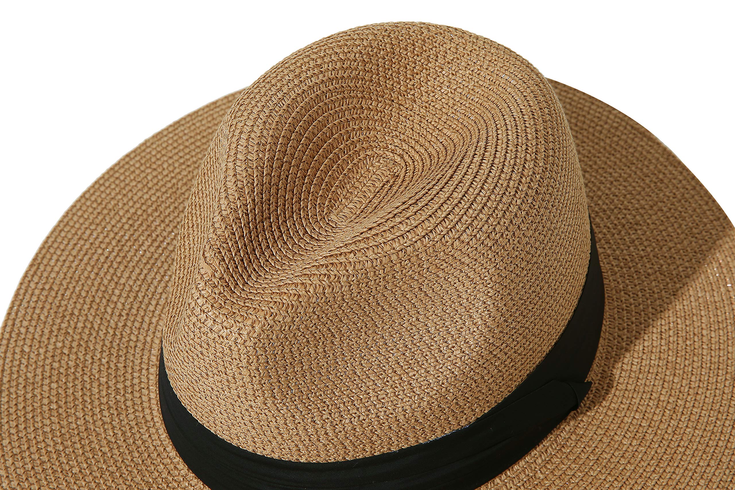 JOYEBUY Womens UPF50 Foldable Summer Straw Hat Wide Brim Fedora Sun Beach hat (Brown)