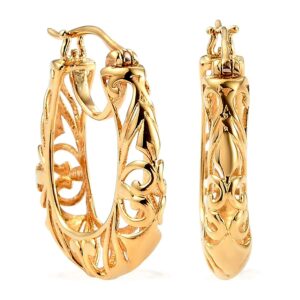 shop lc filigree hoop earrings - 18k yellow gold plated hoops - openwork basket hoop earring for women jewelry birthday gifts for women