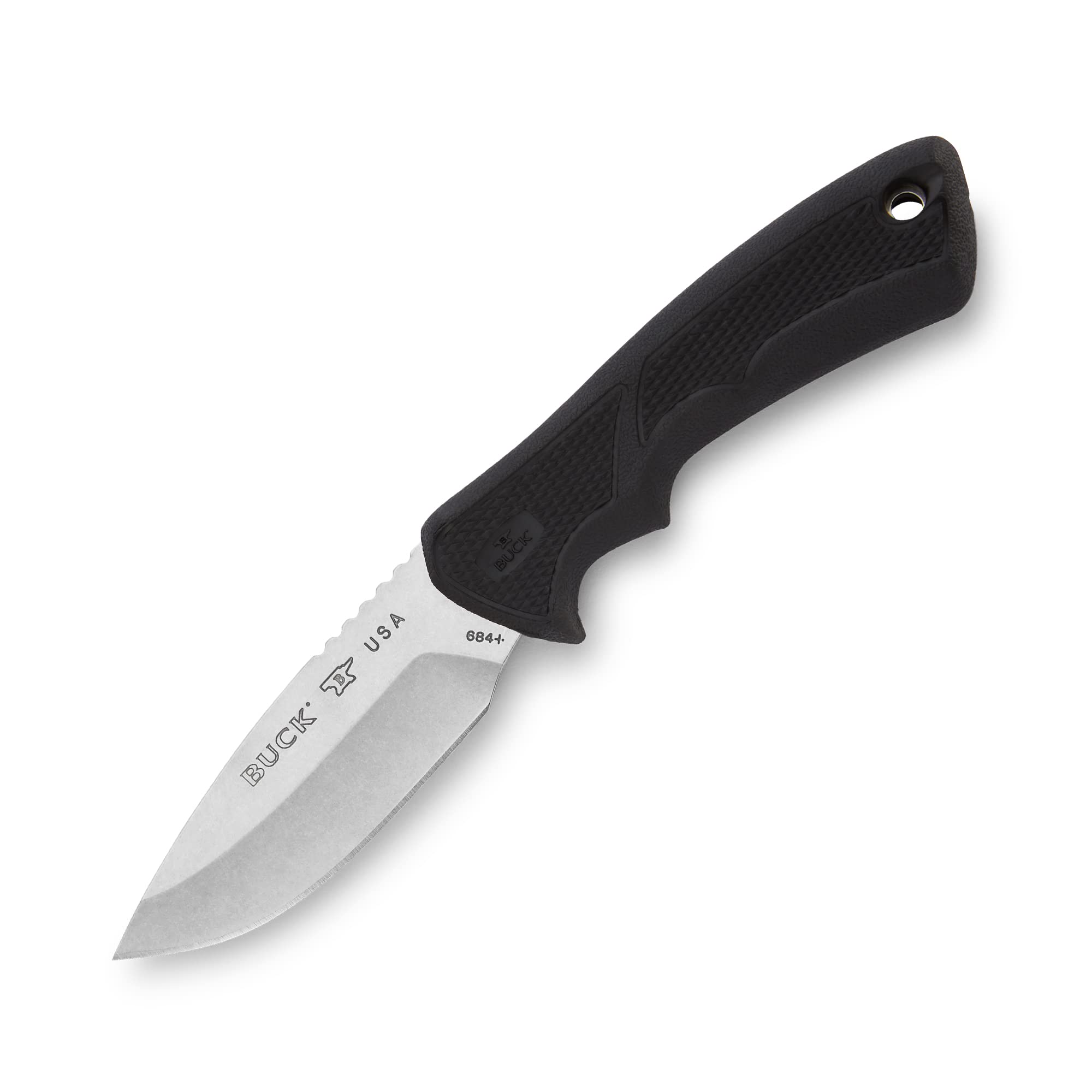 Buck Knives 684 Bucklite Max II Small Fixed Blade Knife with 3-1/4" 420HC Stainless Steel Drop Point Blade, Dynaflex Rubber Handle, Polyester Sheath, Black