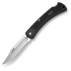 buck knives 110 folding hunter lt lightweight folding lockback hunting knife with lanyard hole & heavy-duty polyester sheath included, nylon handle, 3-3/4" 420hc blade, black