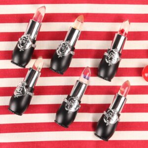 firstfly Pack of 6 Crystal Flower Jelly Lipstick, Long Lasting Nutritious Lip Balm Lips Moisturizer Magic Temperature Color Change Lip Gloss (Black)