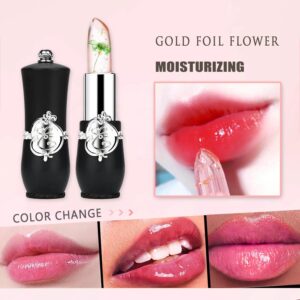 firstfly Pack of 6 Crystal Flower Jelly Lipstick, Long Lasting Nutritious Lip Balm Lips Moisturizer Magic Temperature Color Change Lip Gloss (Black)