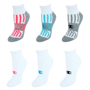 Champion womens Double Dry 6-pair Pack Performance Ankle Socks, White/Blue Stripes, Shoe Size 5-9 US