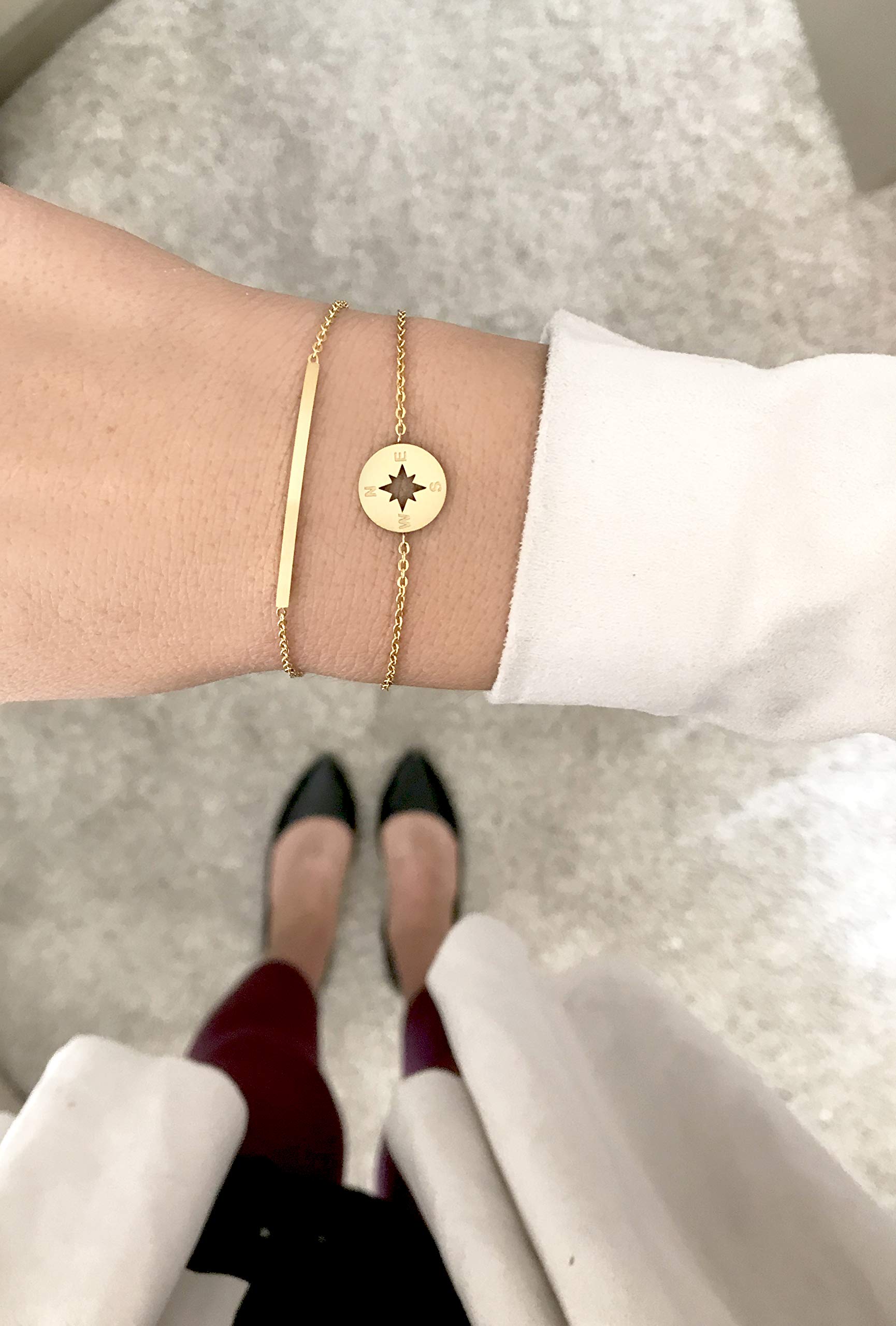 Altitude Boutique Compass Bracelet Charm Bracelet Gifts Compass Jewelry, Wanderer Bracelet For Women Friendship Bracelets Sister Gifts For Girlfriend (Gold)