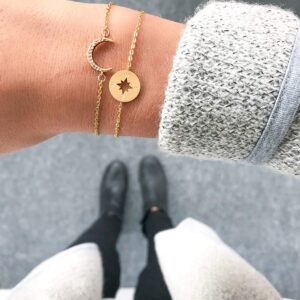 Altitude Boutique Compass Bracelet Charm Bracelet Gifts Compass Jewelry, Wanderer Bracelet For Women Friendship Bracelets Sister Gifts For Girlfriend (Gold)