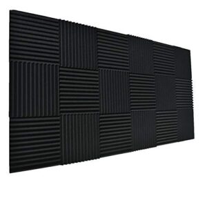 24 pack black 1" x 12" x 12" acoustic wedge studio foam sound absorption wall panels (24pack-black)