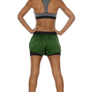 icyzone Running Yoga Shorts for Women - Activewear Workout Exercise Athletic Jogging Shorts 2-in-1 (Black Heather/Green Heather, L)