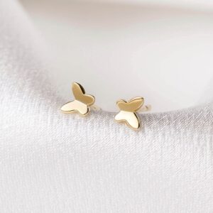 Minimalist Butterfly Earrings Sterling Silver Earrings Dainty Earrings for Women Gold Butterfly Earrings Tiny Gold Stud Earrings Minimalist Simple Earrings (1/5 inches-Gold)