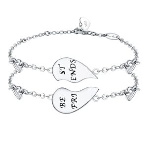 ninamaid " best friends engraved 925 sterling silver half heart shaped inspirational friendship bracelets set of 2